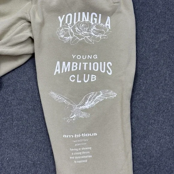 YoungLA Sweatpants Mens Medium Beige Graphic Joggers Streetwear - Picture 4 of 9